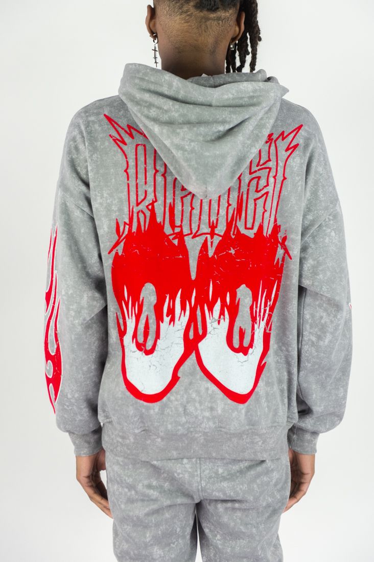 REBEL MINDS FLAME SKULL ACID WASH HOODIE MULTI COLORS