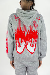 REBEL MINDS FLAME SKULL ACID WASH HOODIE MULTI COLORS