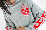 REBEL MINDS FLAME SKULL ACID WASH HOODIE MULTI COLORS