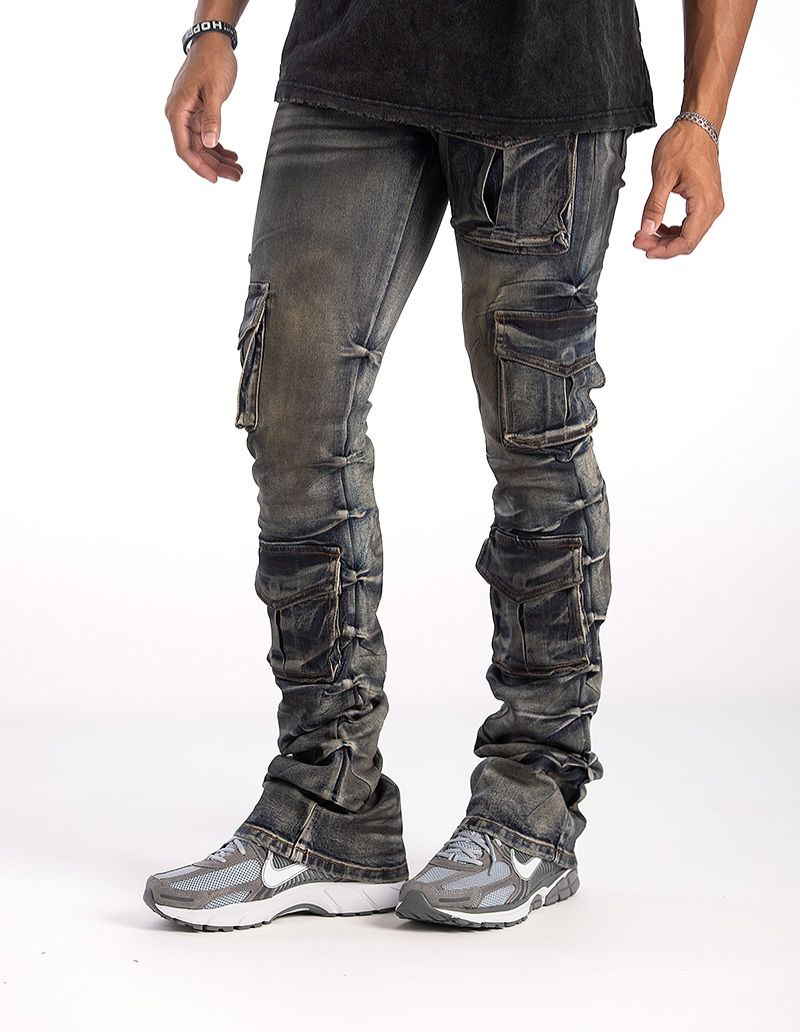 Kindred Stacked Cargo Utility Wax Smoked Jeans Multi Colors