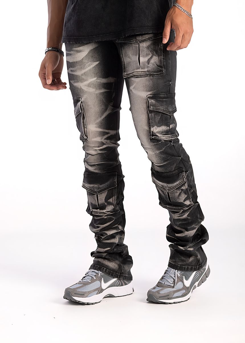 Kindred Stacked Cargo Utility Wax Smoked Jeans Multi Colors
