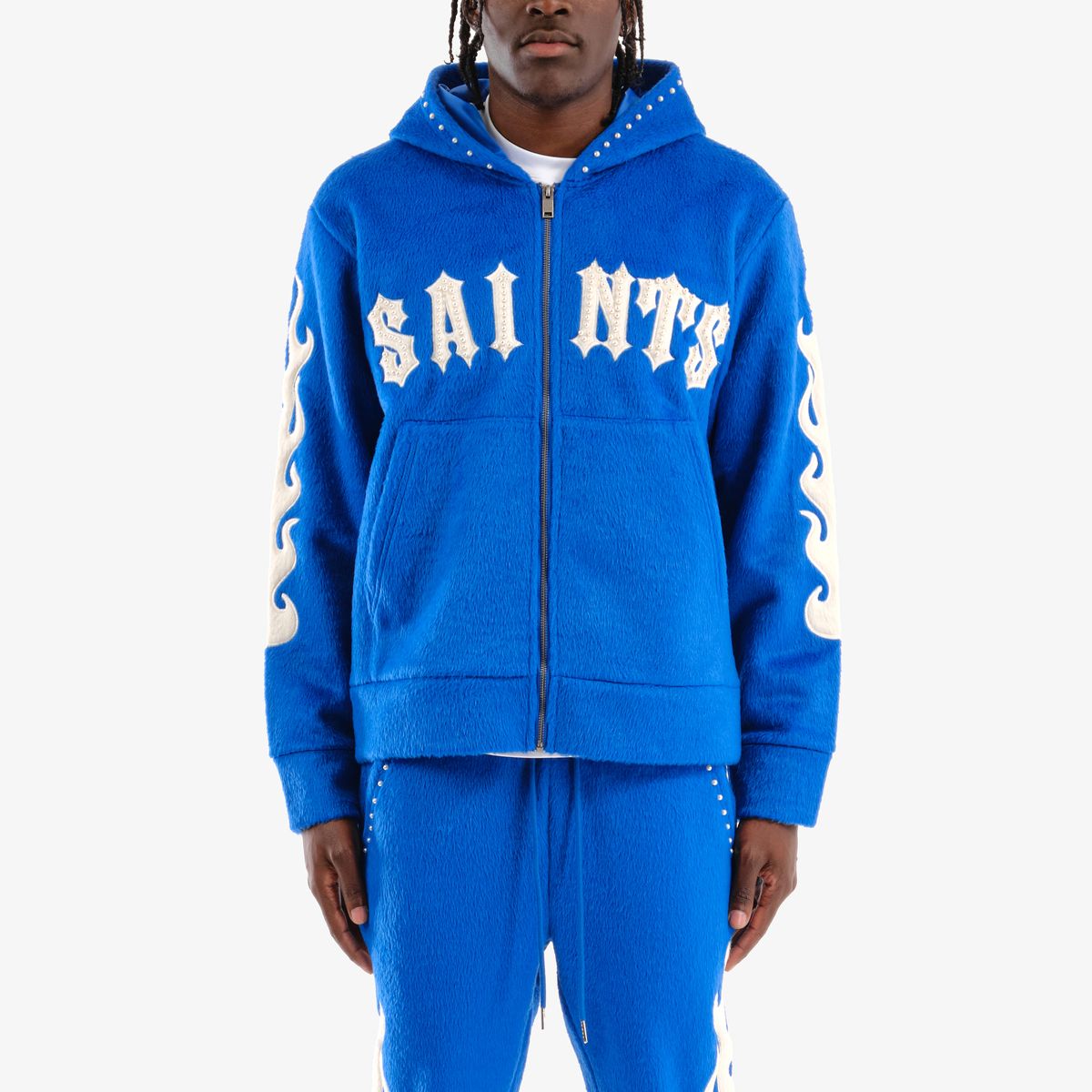 COPPER RIVET MOHAIR SAINTS EMBROIDERY FULL ZIP HOODIE MULTI COLORS