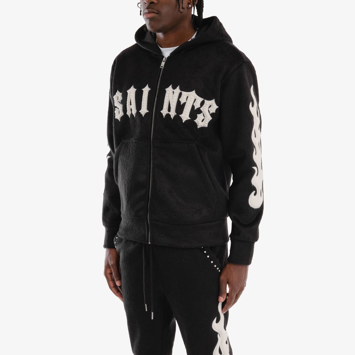 COPPER RIVET MOHAIR SAINTS EMBROIDERY FULL ZIP HOODIE MULTI COLORS