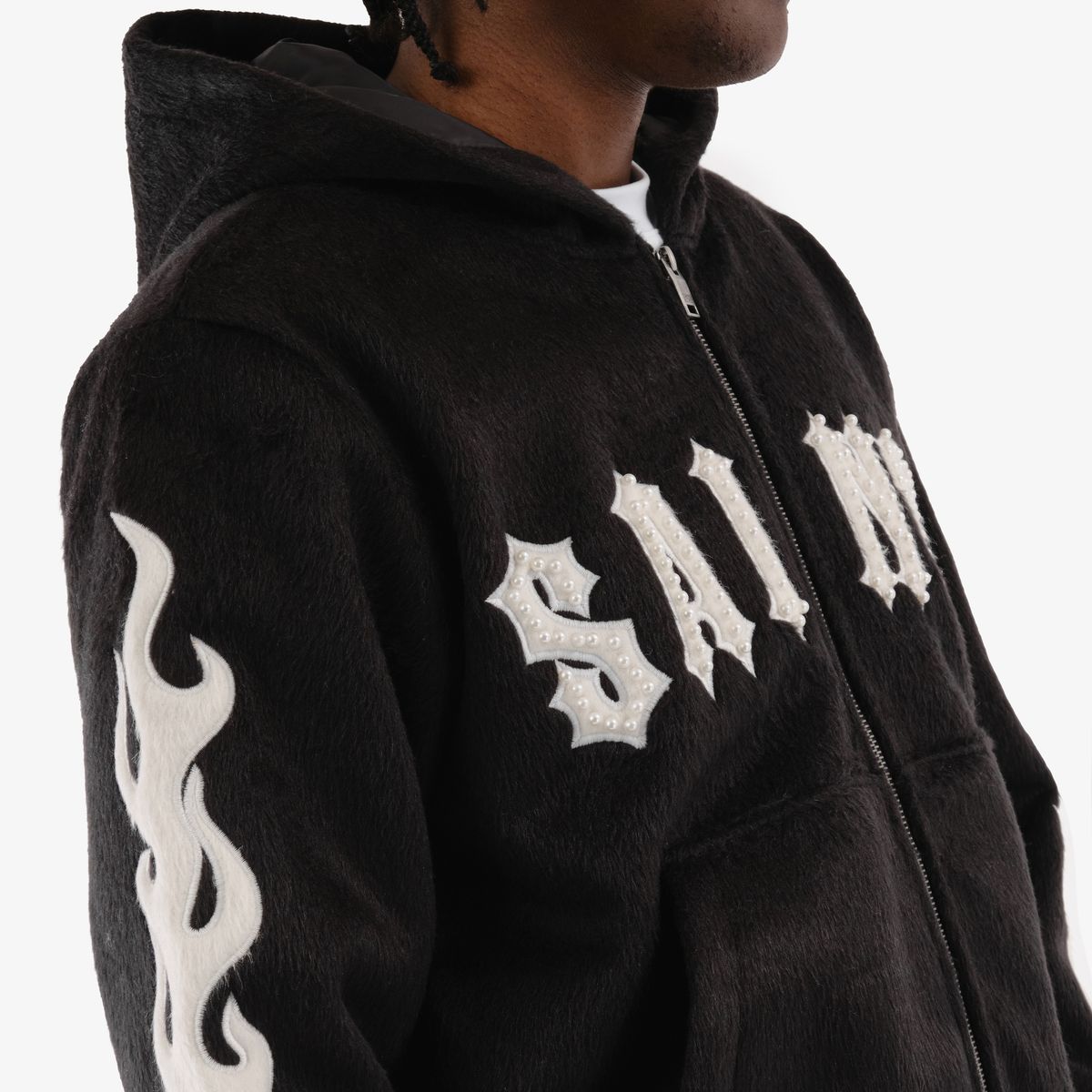 COPPER RIVET MOHAIR SAINTS EMBROIDERY FULL ZIP HOODIE MULTI COLORS
