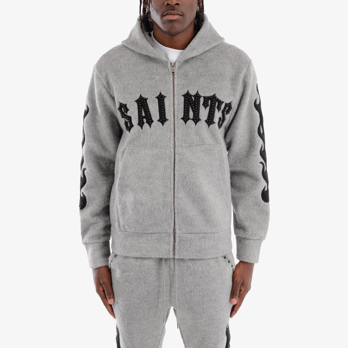 COPPER RIVET MOHAIR SAINTS EMBROIDERY FULL ZIP HOODIE MULTI COLORS