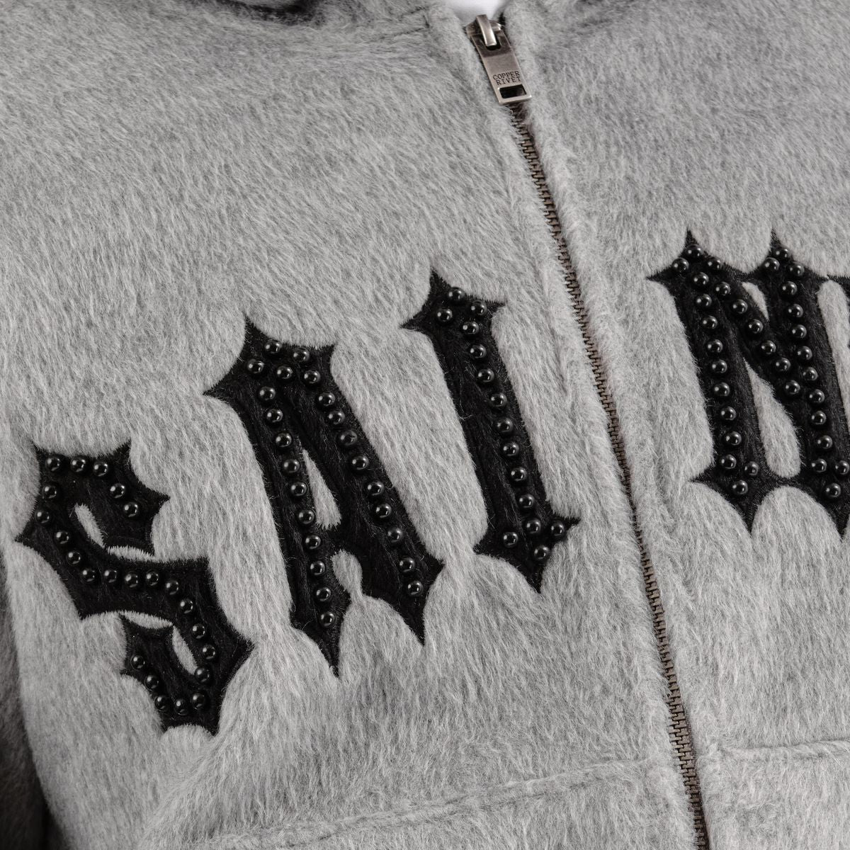 COPPER RIVET MOHAIR SAINTS EMBROIDERY FULL ZIP HOODIE MULTI COLORS