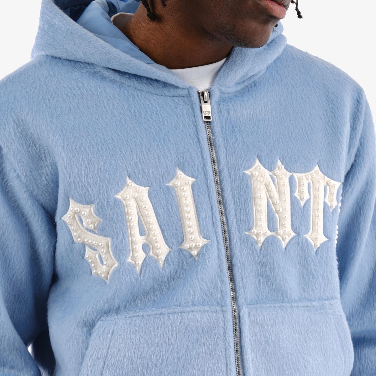 COPPER RIVET MOHAIR SAINTS EMBROIDERY FULL ZIP HOODIE MULTI COLORS