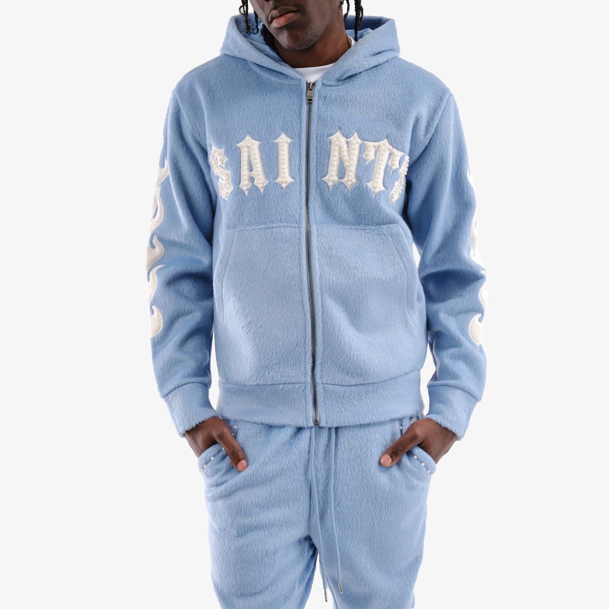COPPER RIVET MOHAIR SAINTS EMBROIDERY FULL ZIP HOODIE MULTI COLORS