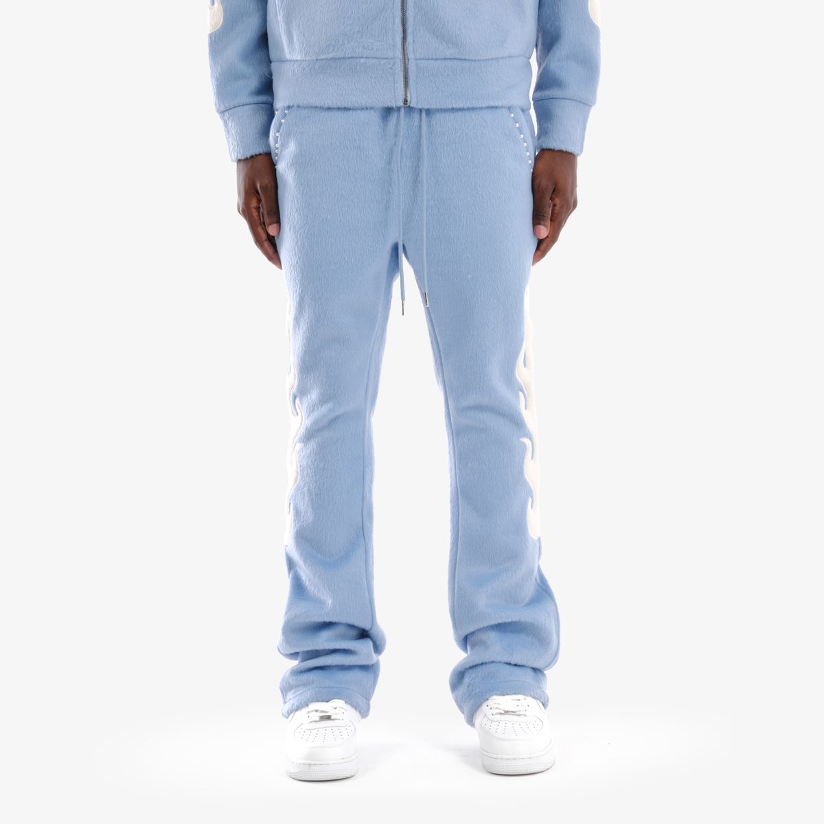 COPPER RIVET MOHAIR EMBROIDERY STACKED SWEATPANTS MULTI COLORS