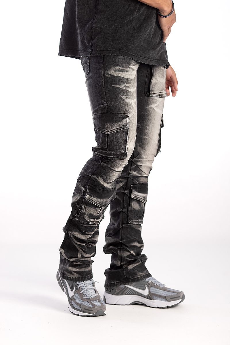 Kindred Stacked Cargo Utility Wax Smoked Jeans Multi Colors