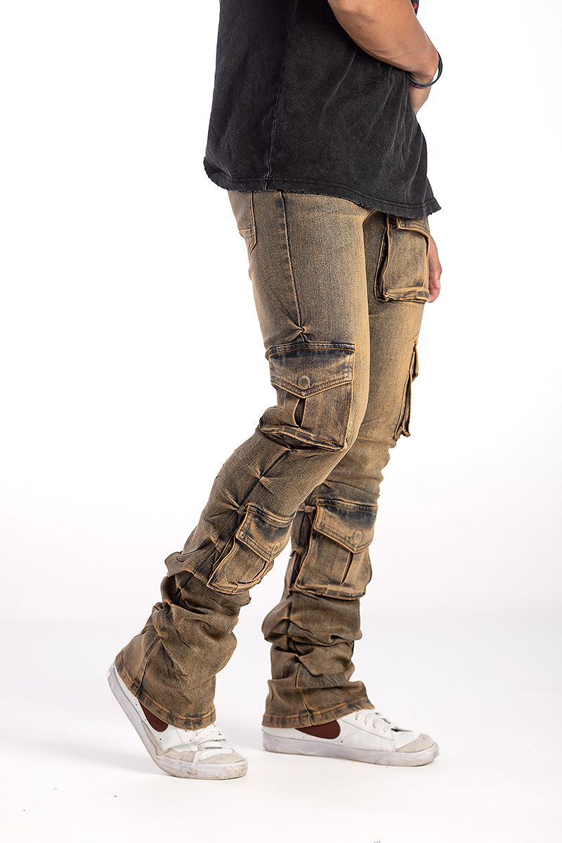 Kindred Stacked Cargo Utility Wax Smoked Jeans Multi Colors