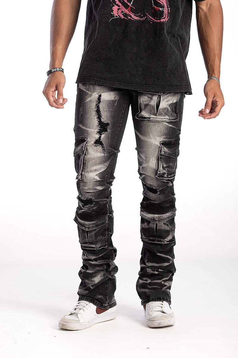 Kindred Stacked Cargo Utility Wax Smoked Jeans Multi Colors