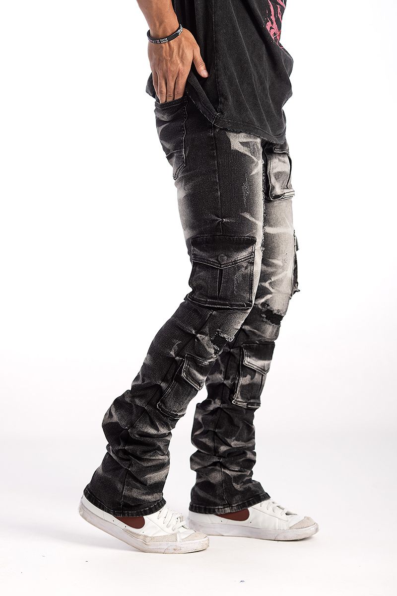 Kindred Stacked Cargo Utility Wax Smoked Jeans Multi Colors