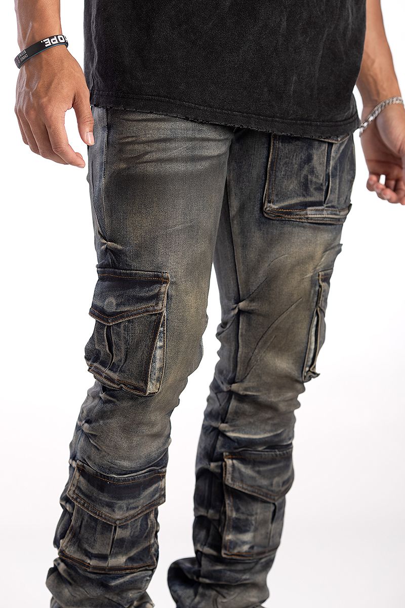 Kindred Stacked Cargo Utility Wax Smoked Jeans Multi Colors