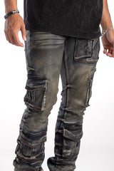 Kindred Stacked Cargo Utility Wax Smoked Jeans Multi Colors