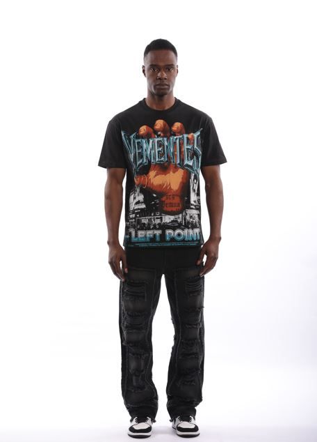 Left Point Vemented Rhinestones T- Shirt Black