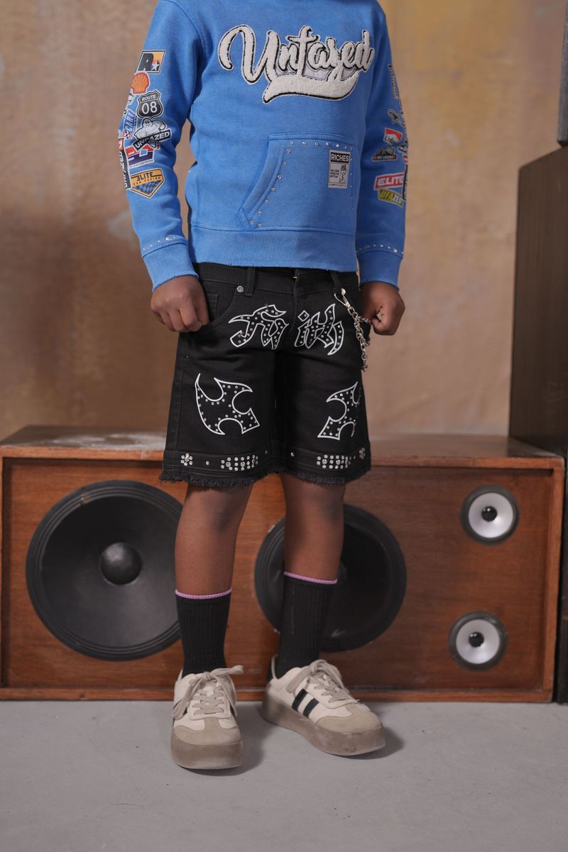 Elite Kids Faith Embellished Double Waist Rhinestones Chain Baggy Short