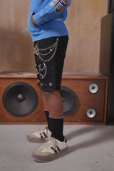 Elite Kids Faith Embellished Double Waist Rhinestones Chain Baggy Short