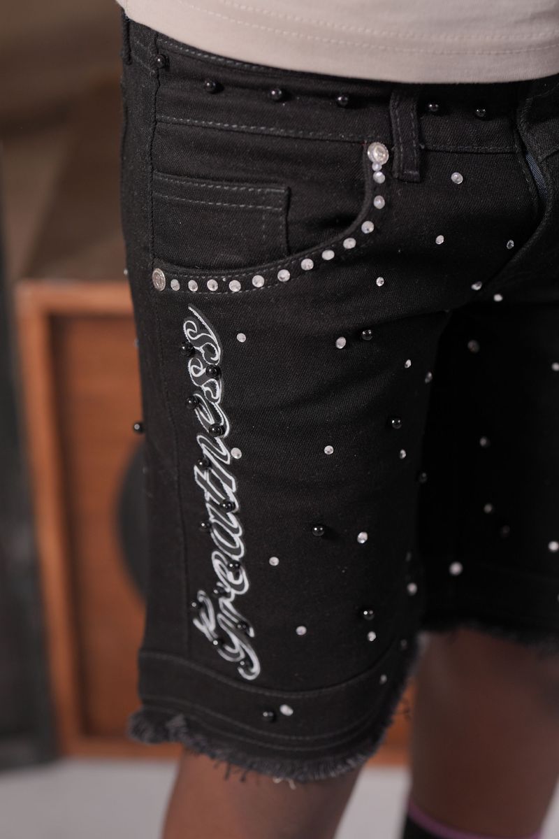 Elite Kids Greatness Embellished Double Waist Rhinestones Chain Baggy Short