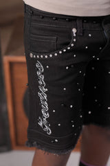 Elite Kids Greatness Embellished Double Waist Rhinestones Chain Baggy Short