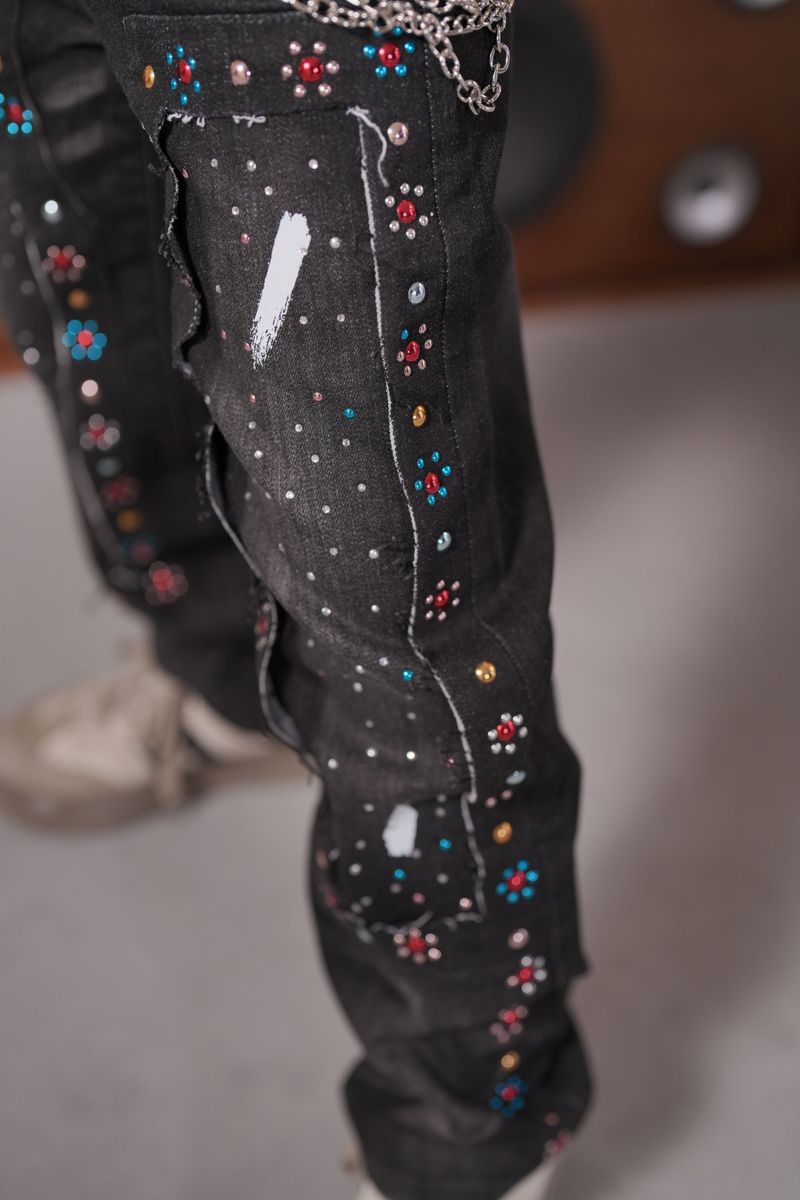 Elite Kids Mardi Gras Embellished Kids Rhinestone Baggy Jeans