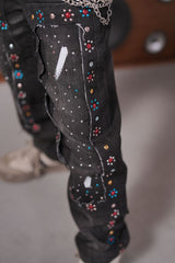 Elite Kids Mardi Gras Embellished Kids Rhinestone Baggy Jeans