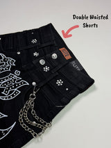 Elite Kids Faith Embellished Double Waist Rhinestones Chain Baggy Short