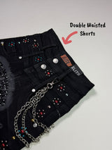 Elite Kids Dreams Embellished Double Waist Rhinestones Chain Baggy Shorts Multi Colors