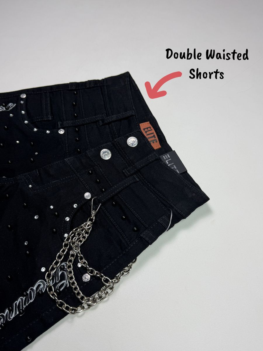 Elite Kids Greatness Embellished Double Waist Rhinestones Chain Baggy Short