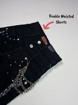 Elite Kids Greatness Embellished Double Waist Rhinestones Chain Baggy Short