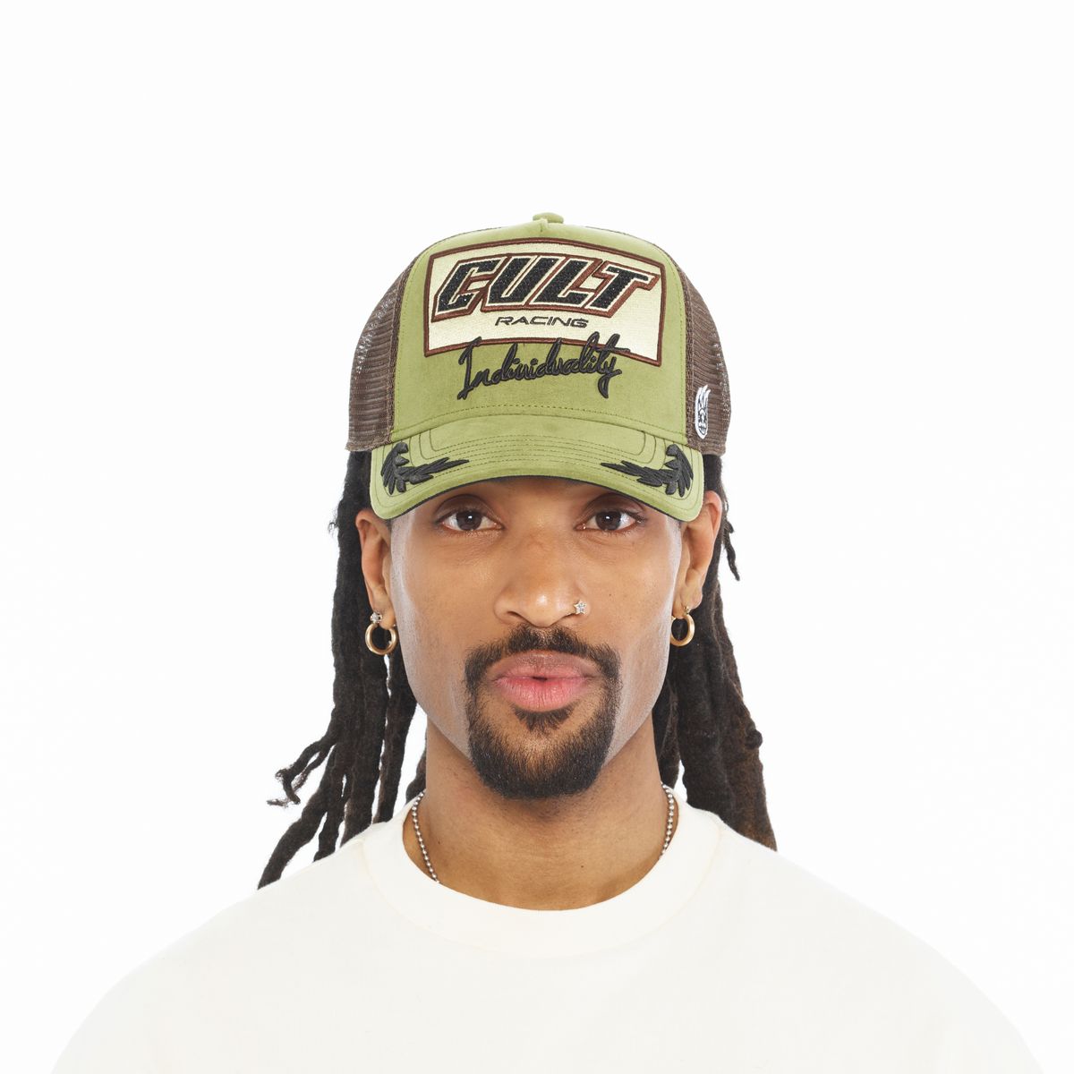 Cult Of Individuality Mesh Back Cult Racing Trucker Hat Olive