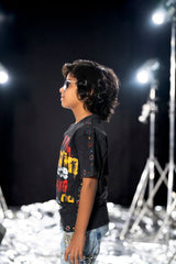 Elite Kids Built From Nothing Rhinestone Studded Over Sized Heavy T-Shirt Black