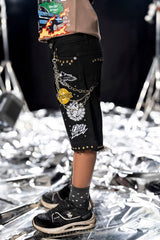 Elite Kids Rhinestones Chain Night Sky Denim Shorts Multi Colors