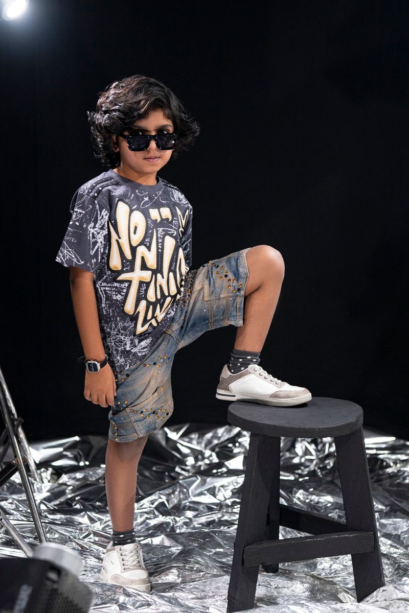 Elite Kids No Finish Line Rhinestone Over Sized Heavy Kids T-Shirt Multi Colors