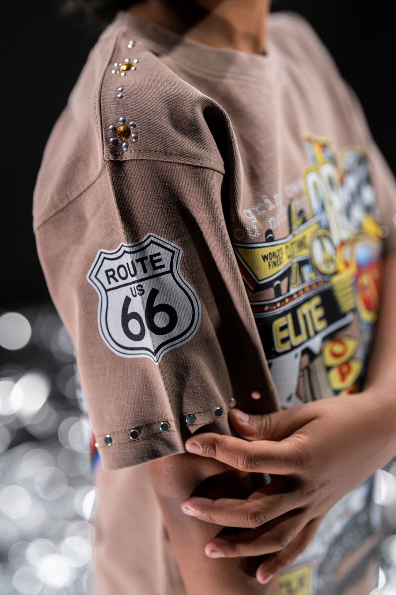 Elite Kids Grind In Silence Rhinestone Studded Over Sized Heavy T-Shirt Multi Colors