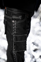 Elite Kids Black Wax Stars Studded Cargo Denim Jeans Black