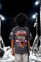 Elite Kids Grind In Silence Rhinestone Studded Over Sized Heavy T-Shirt Multi Colors