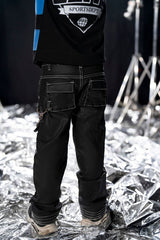 Elite Kids Black Wax Stars Studded Cargo Denim Jeans Black