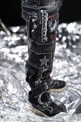 Elite Kids Graffiti Kids Studded Rhinestone Cargo Denim Blue