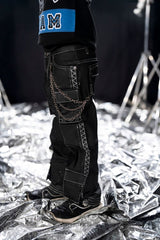 Elite Kids Black Wax Stars Studded Cargo Denim Jeans Black