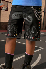 Elite Kids Dreams Embellished Double Waist Rhinestones Chain Baggy Shorts Multi Colors