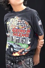 Elite Kids Grind In Silence Rhinestone Studded Over Sized Heavy T-Shirt Multi Colors