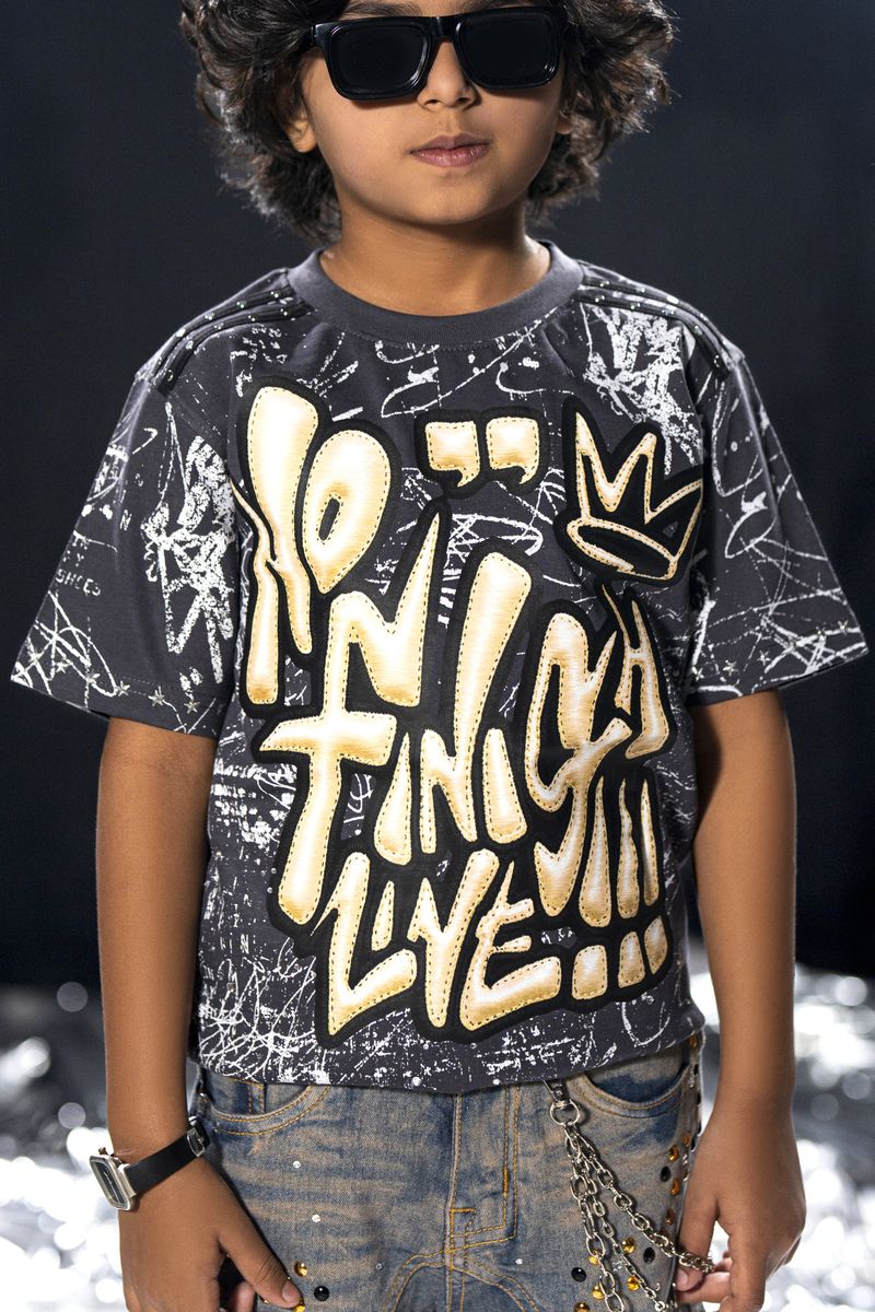 Elite Kids No Finish Line Rhinestone Over Sized Heavy Kids T-Shirt Multi Colors