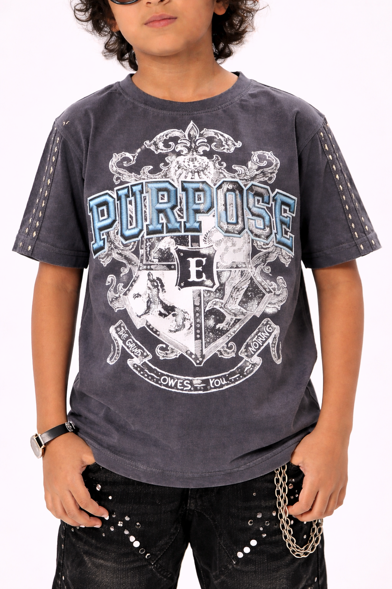 Elite Kids Purpose Rhinestone Studded Over Sized Heavy T-Shirt Multi Colors