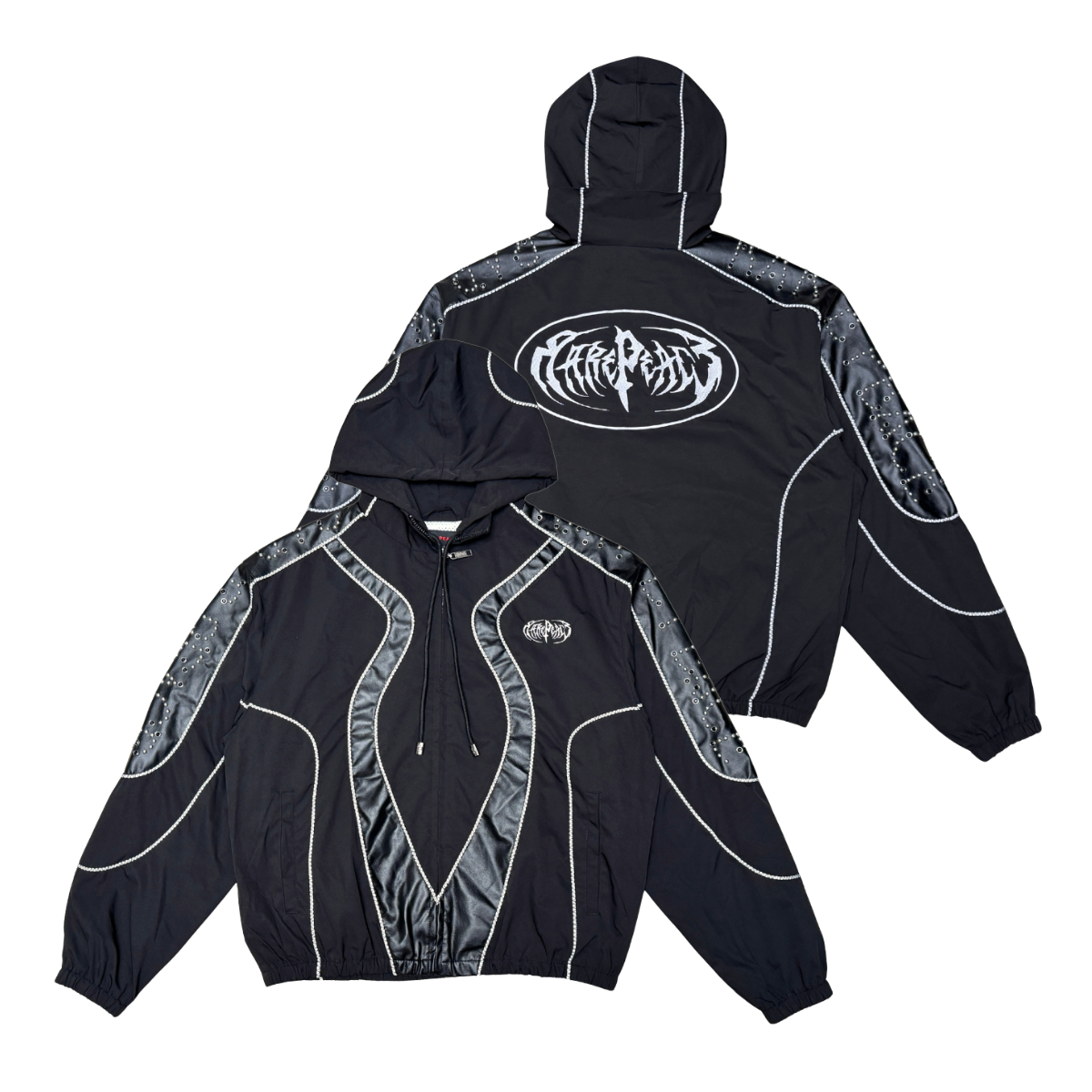 Rare Peace Zip Up Nylon Jacket with PU Leather Studs Multi Colors