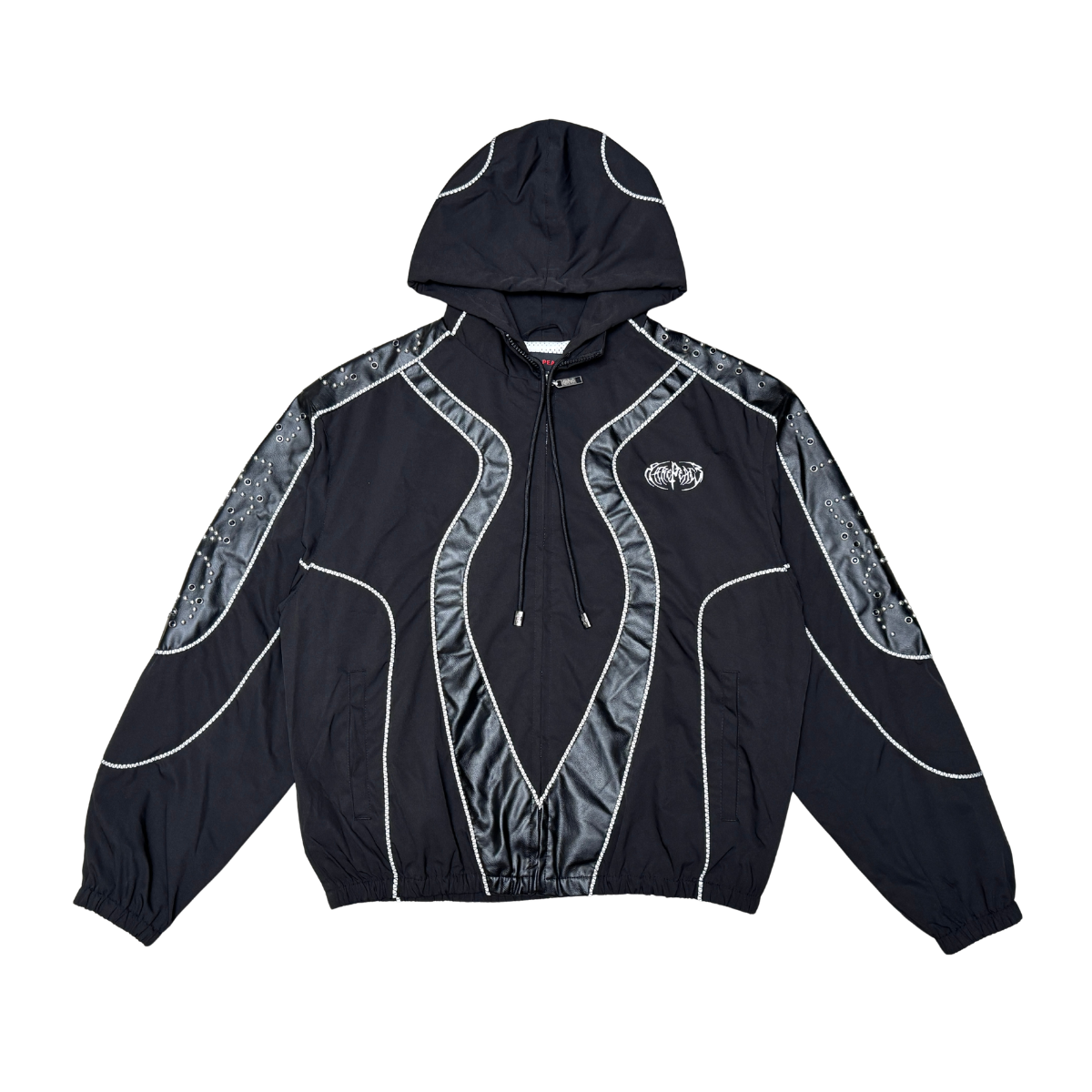 Rare Peace Zip Up Nylon Jacket with PU Leather Studs Multi Colors