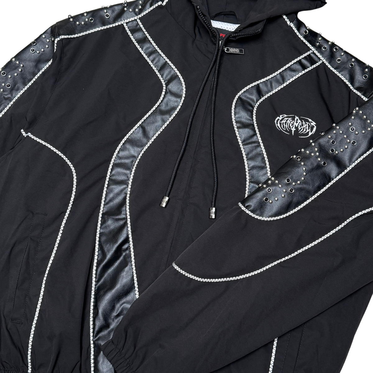 Rare Peace Zip Up Nylon Jacket with PU Leather Studs Multi Colors
