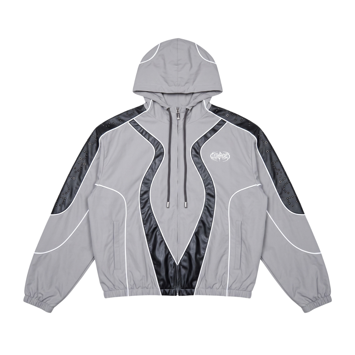 Rare Peace Zip Up Nylon Jacket with PU Leather Studs Multi Colors