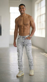 FOCUS CARGO DISTRESSED STACKED JEANS MULTI COLORS