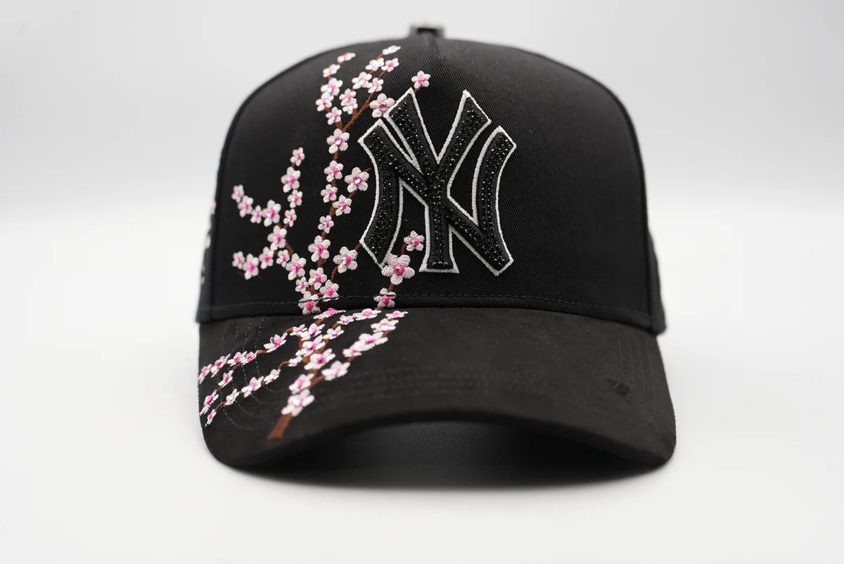 Big Boss New York Pink Flowers Rhinestone Crystal Black